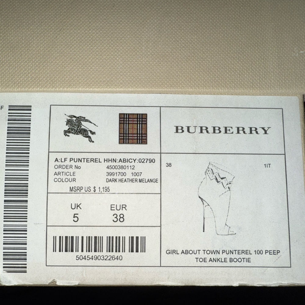 AUTHENTIC Burberry Suede Peep-Toe Ankle Bootie w/ chain detail. With box and bag - Picture 7 of 8